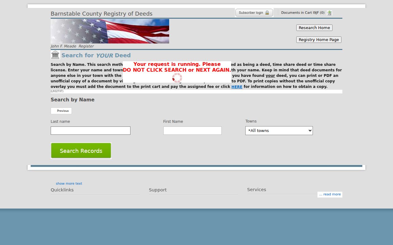 Barnstable previous residents Find My Deed search form