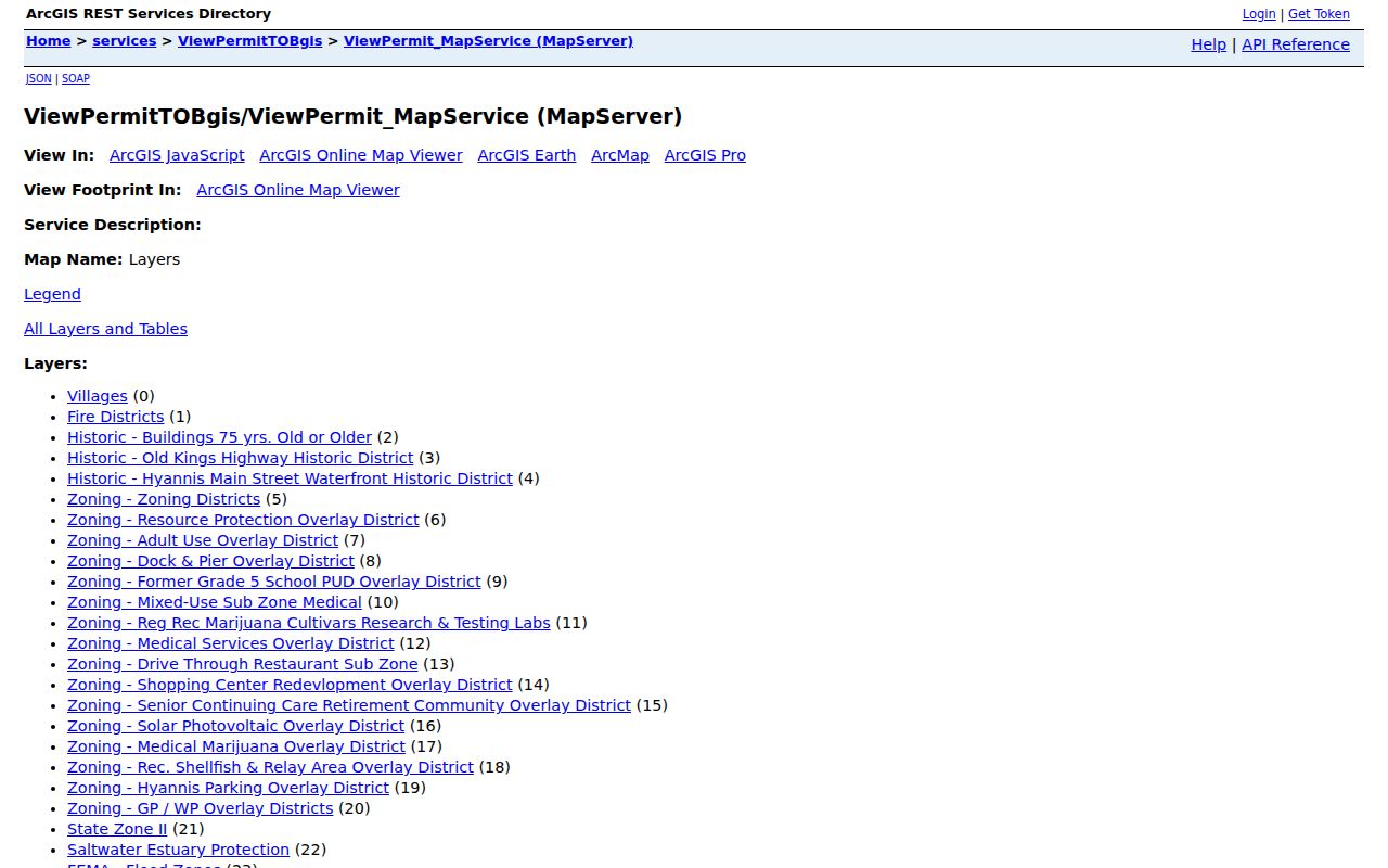 Barnstable street directory GIS service listing with property map layers