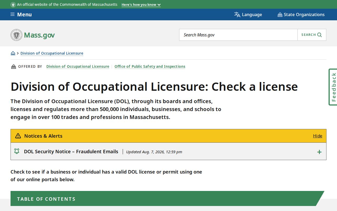 Barnstable ZIP code directory Division of Occupational Licensure lookup